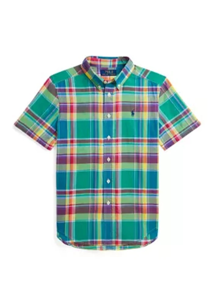 Boys 8-20 Cotton Madras Short Sleeve Shirt