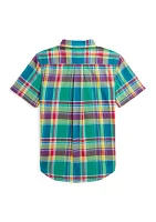 Boys 8-20 Cotton Madras Short Sleeve Shirt