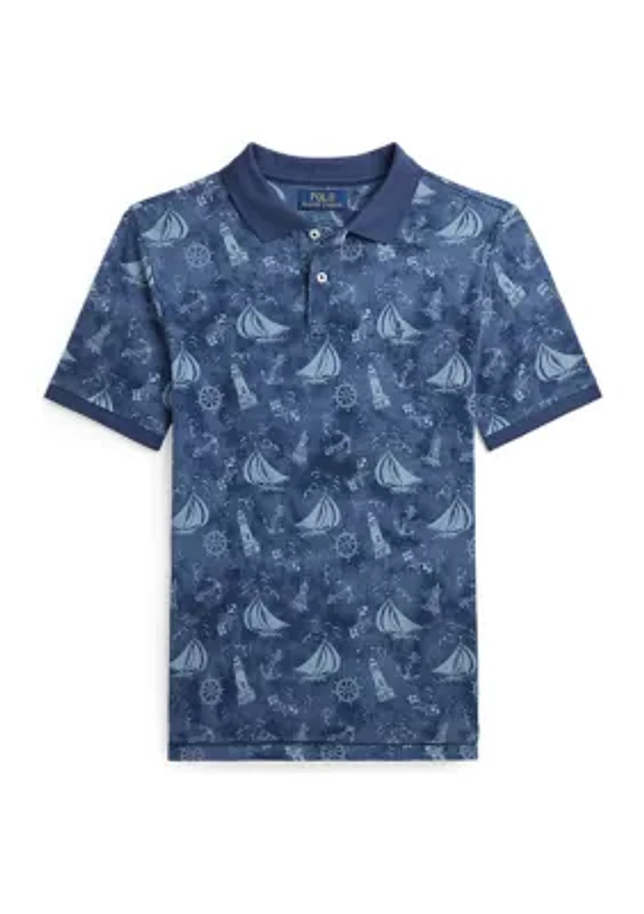 Boys 8-20 Nautical Printed Cotton Mesh Polo Shirt