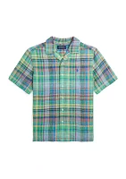 Boys 8-20 Plaid Linen Camp Shirt