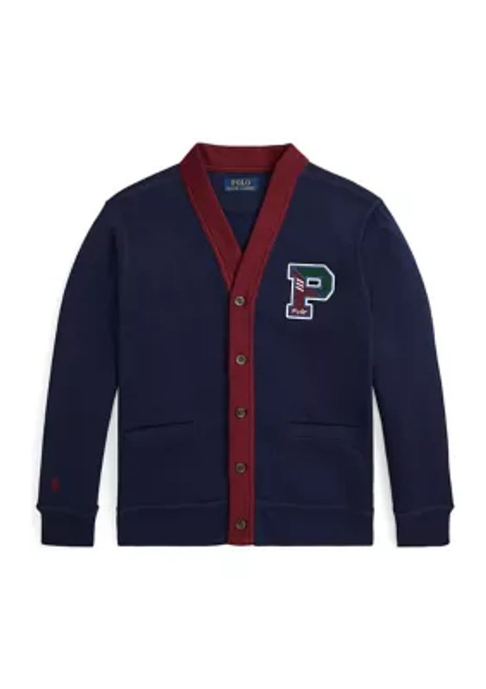 Boys 8-20 Fleece Letterman V-Neck Cardigan