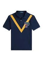 Boys - Cotton Mesh Letterman Polo Shirt