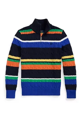 Boys 8-20 Striped Cotton 1/4 Zip Sweater