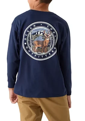 Boys 8-20 Long Sleeve Deer Badge Graphic T-Shirt