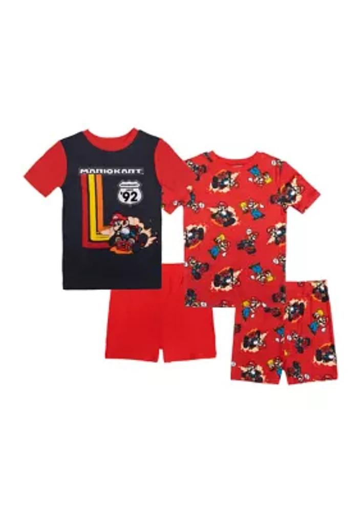 Boys 4-10 4 Piece Cotton Mario Cart Pajama Set