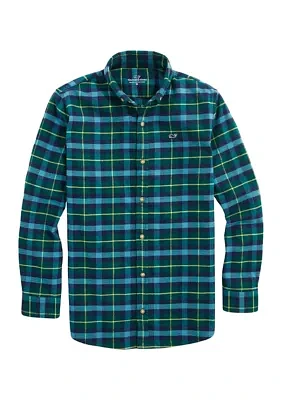 Boys 8-20 Flannel Plaid Whale Shirt