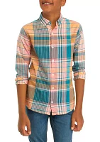 Boys 8-20 Plaid Madras Whale Shirt