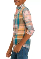 Boys 8-20 Plaid Madras Whale Shirt