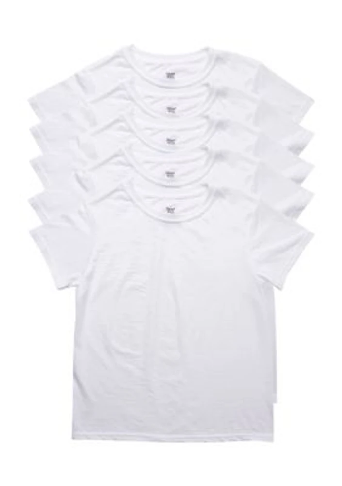 Boys Set of 5 White Crew Neck Undershirts