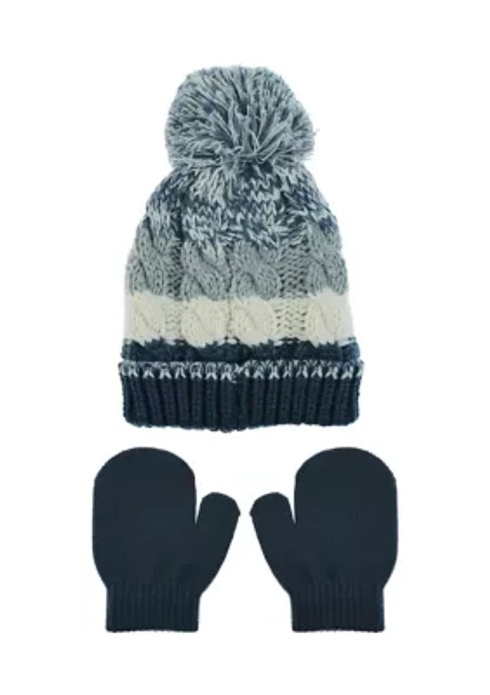 Toddler Boys Chunky Knit Beanie and Gloves Set