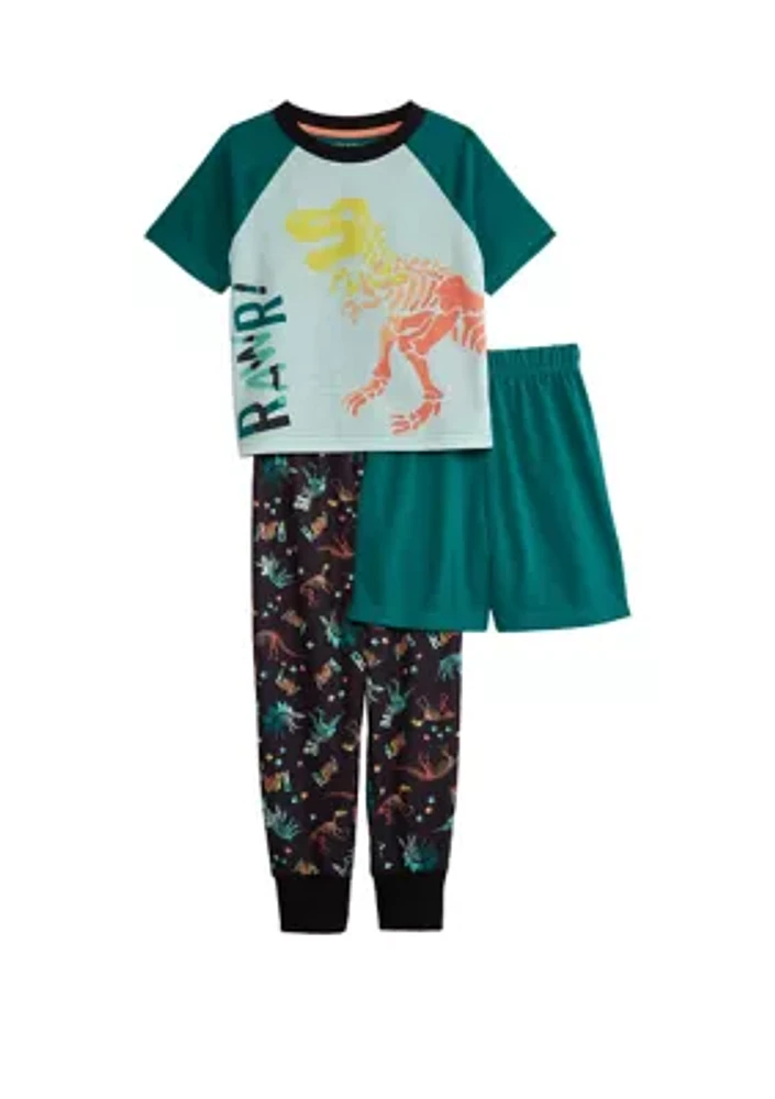 Boys 4-7 Dinosaur 3 Piece Printed Pajama Set