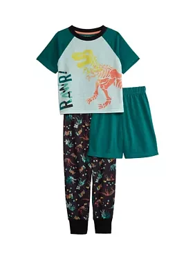 Boys 4-7 Dinosaur 3 Piece Printed Pajama Set