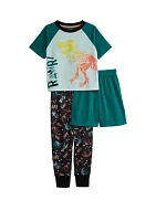 Boys 4-7 Dinosaur 3 Piece Printed Pajama Set