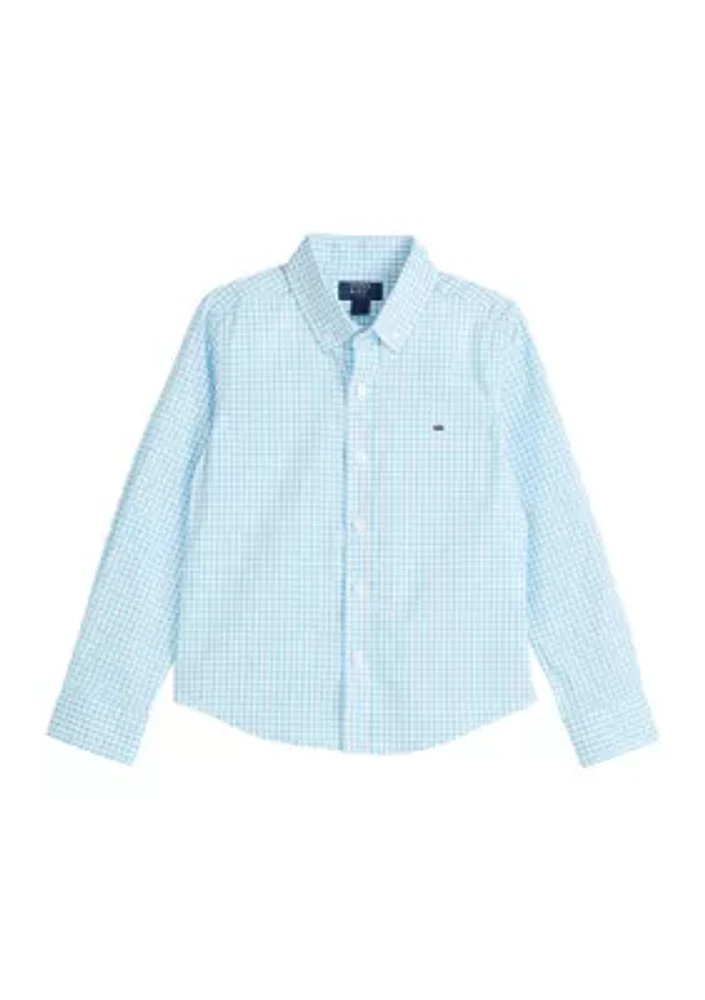 Boys 4-7 Poplin Gingham Printed Button Down Shirt