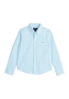 Boys 4-7 Poplin Gingham Printed Button Down Shirt