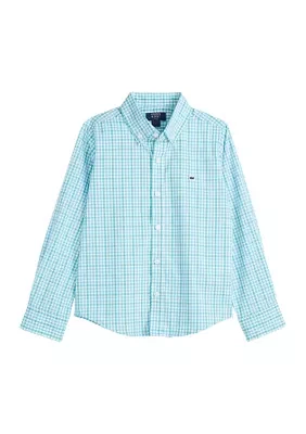 Boys 4-7 Woven Grid Plaid Printed Button Down Shirt