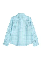 Boys 4-7 Woven Grid Plaid Printed Button Down Shirt