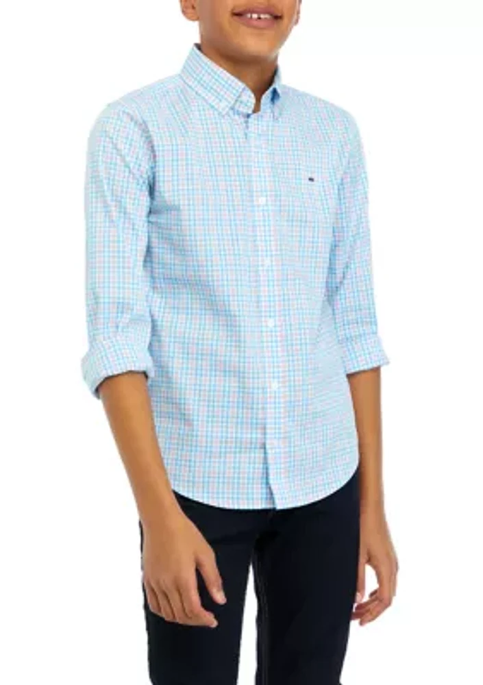 Boys 8-20 Woven Grid Plaid Button Down Shirt