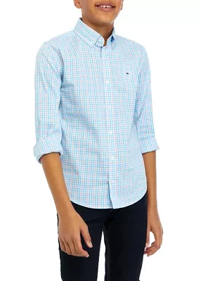 Boys 8-20 Woven Grid Plaid Button Down Shirt