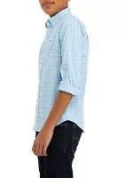 Boys 8-20 Woven Grid Plaid Button Down Shirt