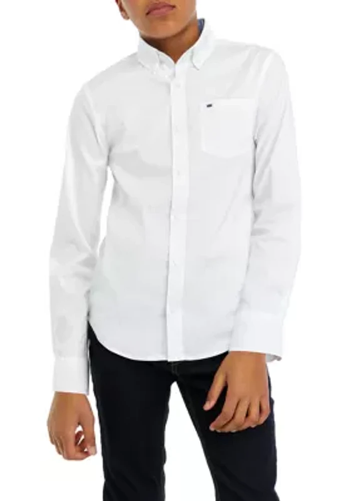 Boys 8-20 Solid Woven Poplin Button Down Shirt