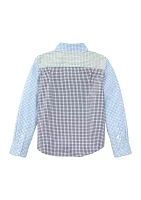 Boys 4-7 Long Sleeve Mismatched Gingham Poplin Shirt