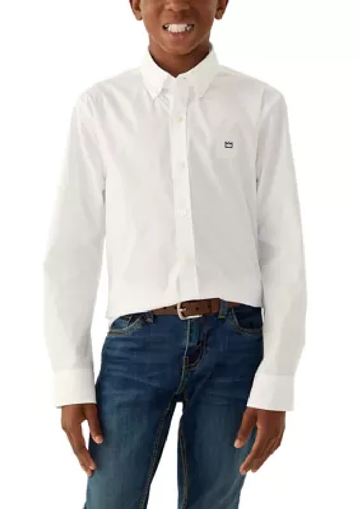 Boys 8-20 Long Sleeve Woven Poplin Shirt