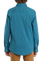 Boys 8-20 Woven Poplin Gingham Printed Shirt