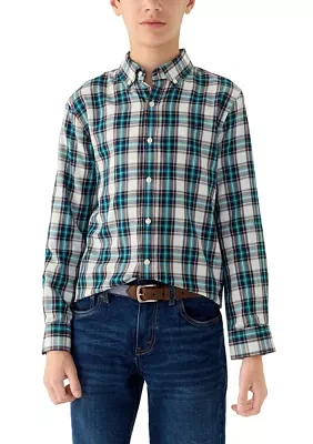 Boys 8-20 Long Sleeve Woven Brushed Twill Tartan Plaid Shirt