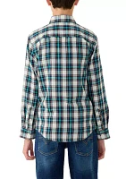 Boys 8-20 Long Sleeve Woven Brushed Twill Tartan Plaid Shirt