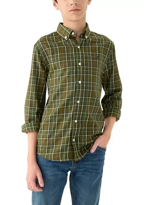 Boys 8-20 Long Sleeve Woven Brushed Twill Box Plaid Shirt