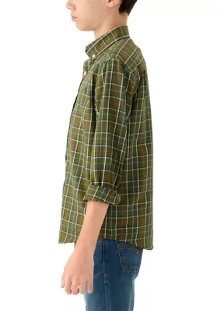 Boys 8-20 Long Sleeve Woven Brushed Twill Box Plaid Shirt