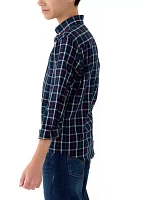 Boys 8-20 Long Sleeve Woven Brushed Twill Box Plaid Shirt