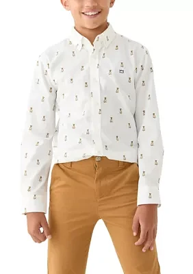 Boys 8-20 Twill Printed Button Down Shirt