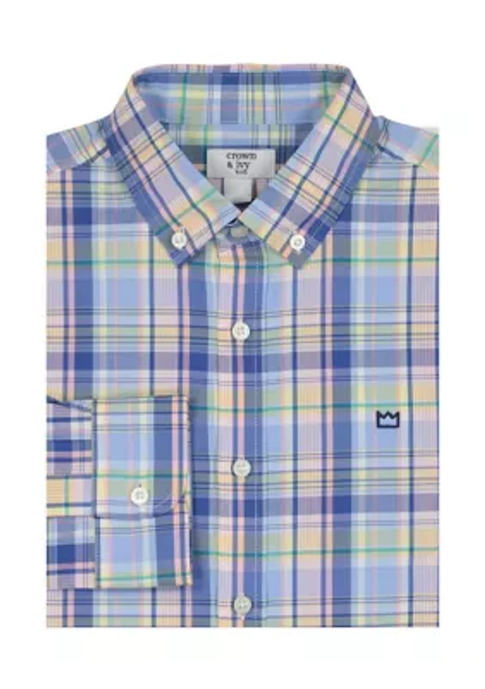 Boys 4-7 Woven Coastal Plaid Poplin Shirt