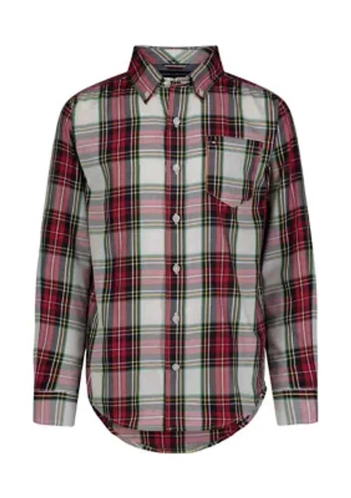 Boys 4-7 Plaid Printed Button Down Shirt