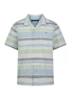 Boys 4-7 Short Sleeve Yarn Dyed Stripe Camp Shirt