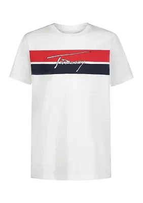 Boys 8-20 Color Blocked Stripe and Script Graphic T-Shirt