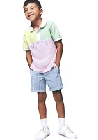 Boys 8-20 Split Color Blocked Knit Polo Shirt