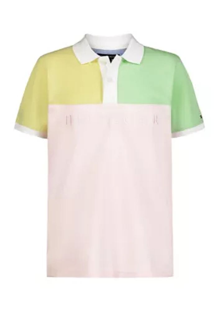 Boys 8-20 Split Color Blocked Knit Polo Shirt