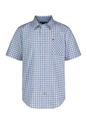 Boys 4-7 Gingham Printed Woven Button Down Shirt