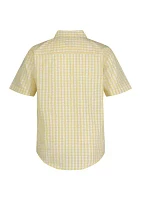 Boys 4-7 Woven Gingham Printed Button Down Shirt