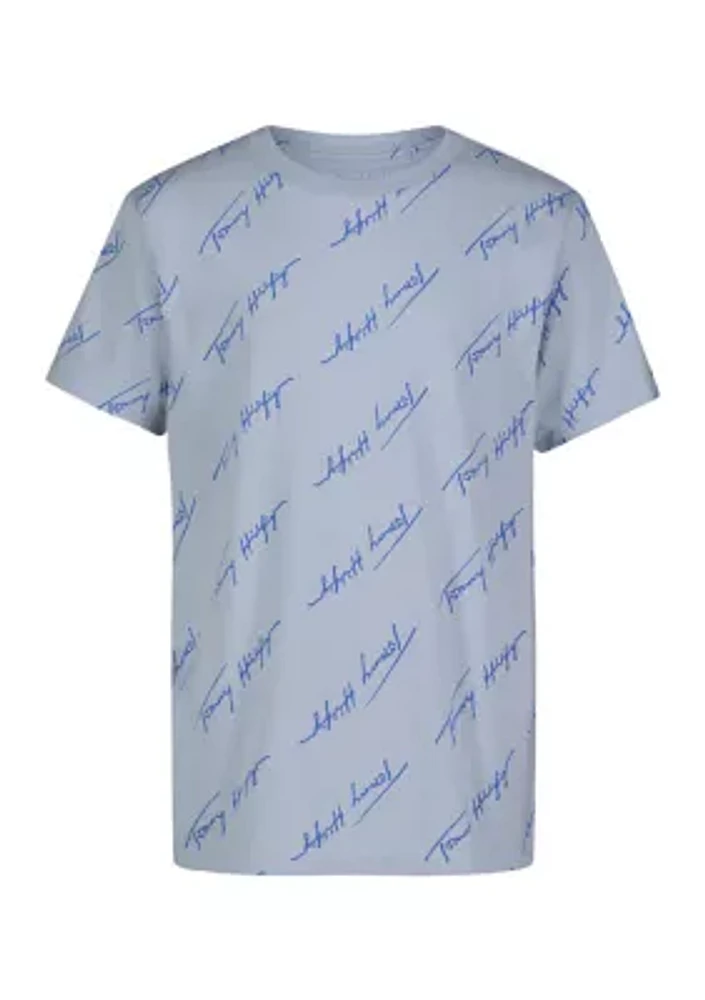 Boys 8-20 Short Sleeve Angled Script Printed T-Shirt