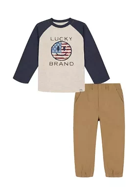 Boys 4-7 Knit Woven T-Shirt and Pants Set