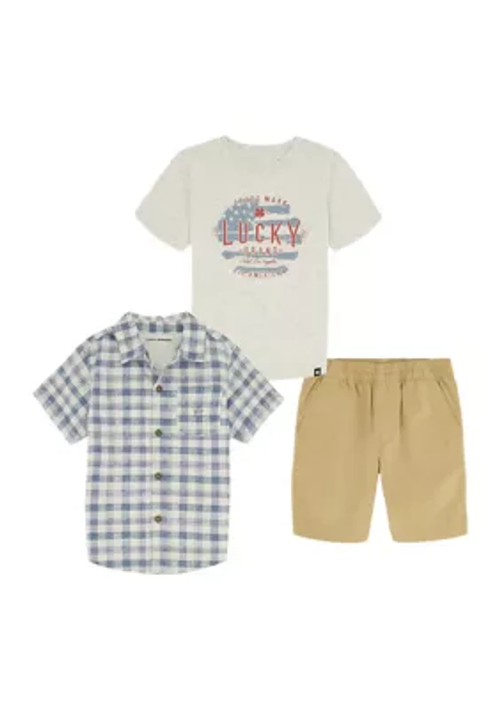 Boys 4-7 Plaid Woven Short Sleeve Shirt Set