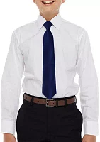 Boys 4-20 Solid White Dress Shirt with Royal Blue Tie