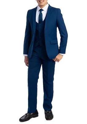 Boys 2-20 Indigo Blue Solid 5-Piece Suit