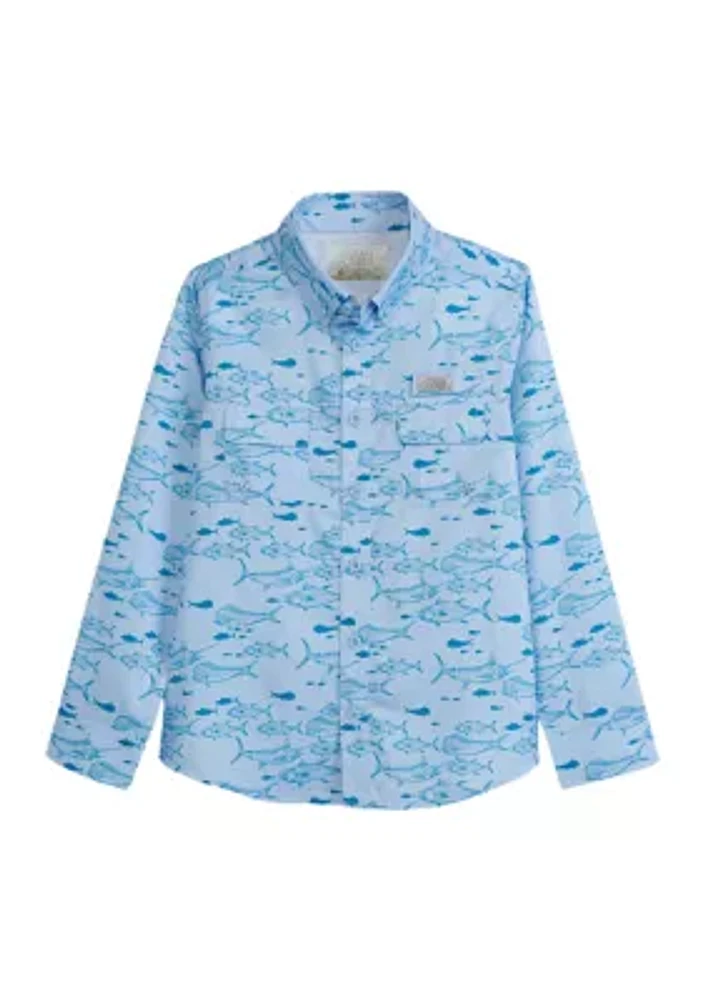 Boys 4-7 Long Sleeve Printed Fishing Shirt