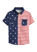 Boys 4-7 Patriotic Printed Button Down Shirt