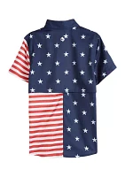 Boys 4-7 Patriotic Printed Button Down Shirt